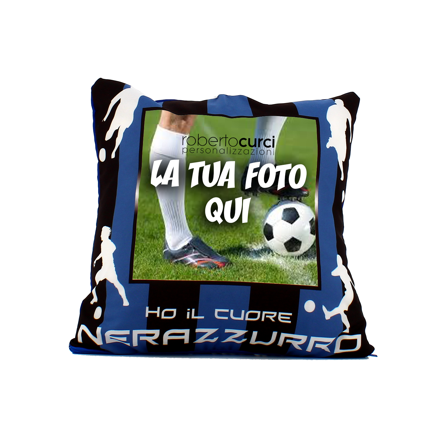 Cuscino Personalizzato Ho Il Cuore NeroAzzurro Tifoso Calcio - Squadra del cuore