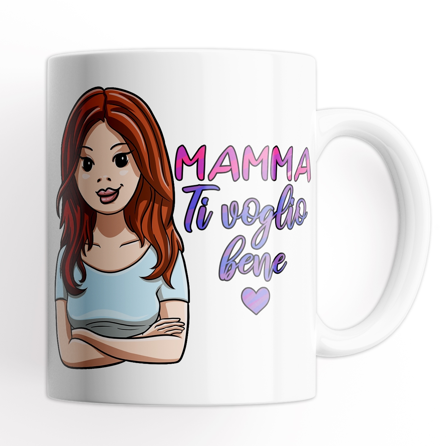 Tazza Mamma ti voglio bene - Con scritta e illustrazione Capelli Rossi -  Mug 320 ml in Ceramica