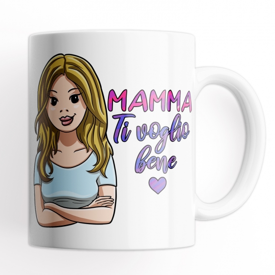 Tazza Mamma ti voglio bene - Con scritta e illustrazione Capelli Biondi - Mug 320 ml in Ceramica