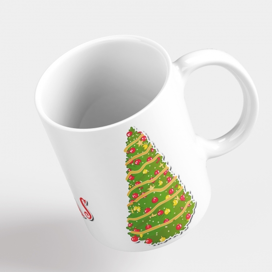 Tazza Merry Christmas - Idea Regalo con Manico e Interno Rosso, illustrazione e scritta Nataliazia - Mug 320 ml in Ceramica