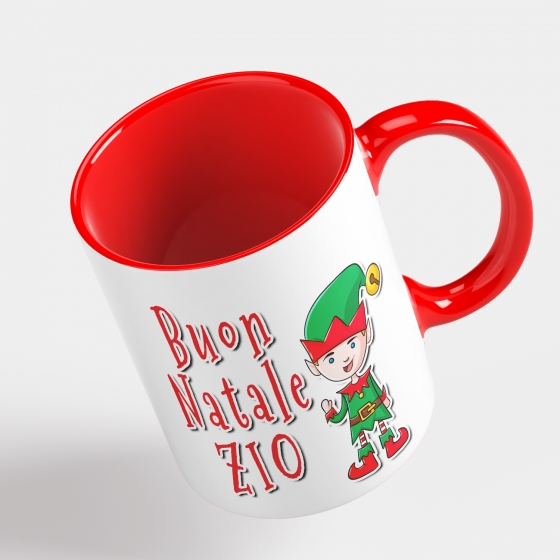 Tazza Buon Natale Zio - Idea Regalo con Manico e Interno Rosso, Folletto e scritta Nataliazia - Mug 320 ml in Ceramica