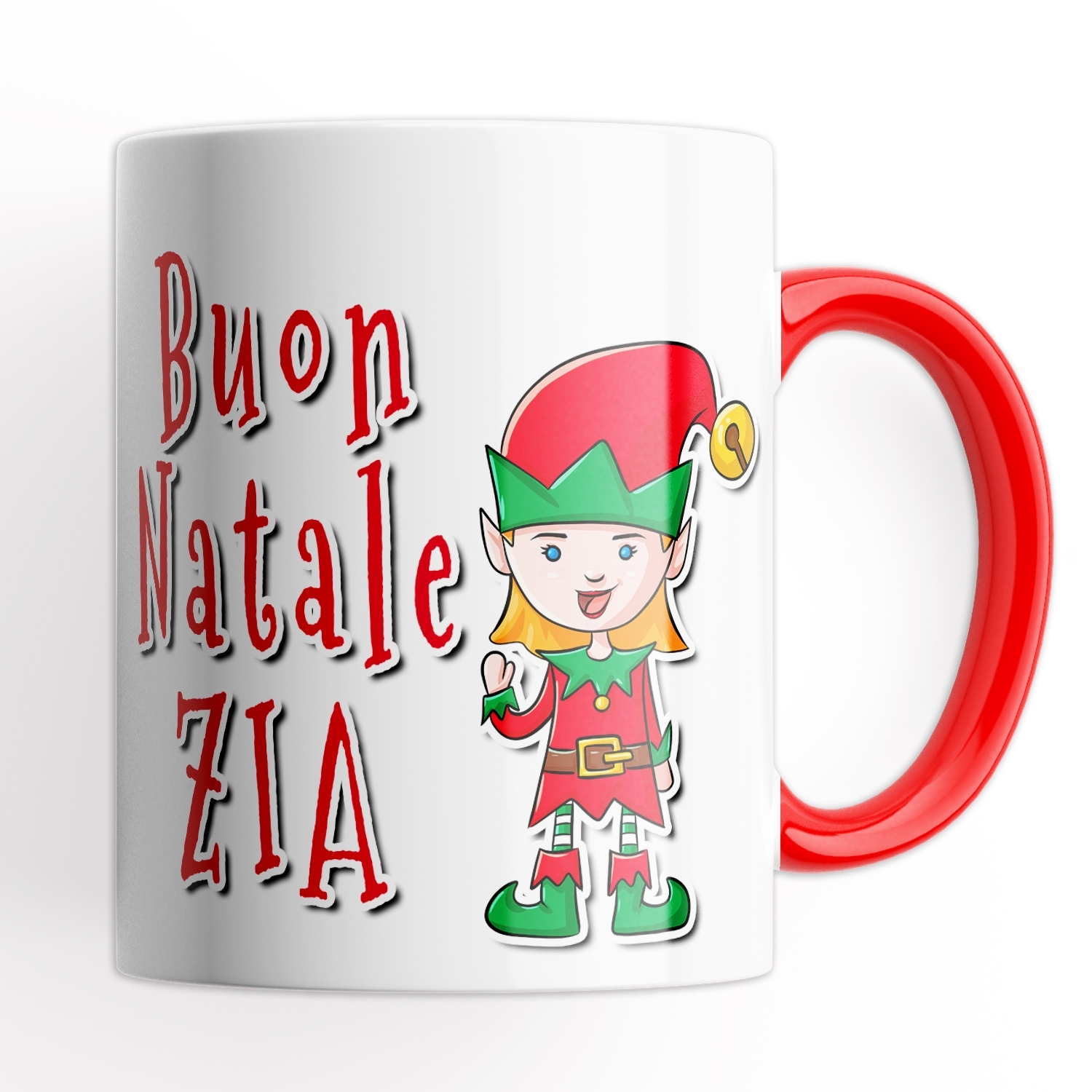 Tazza Buon Natale Zia - Idea Regalo con Manico e Interno Rosso