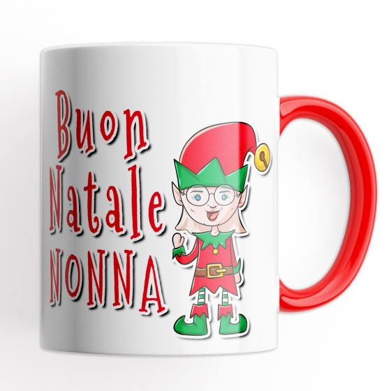 Tazza Buon Natale Nonna - Idea Regalo con Manico e Interno Rosso, Folletto e scritta Nataliazia - Mug 320 ml in Ceramica