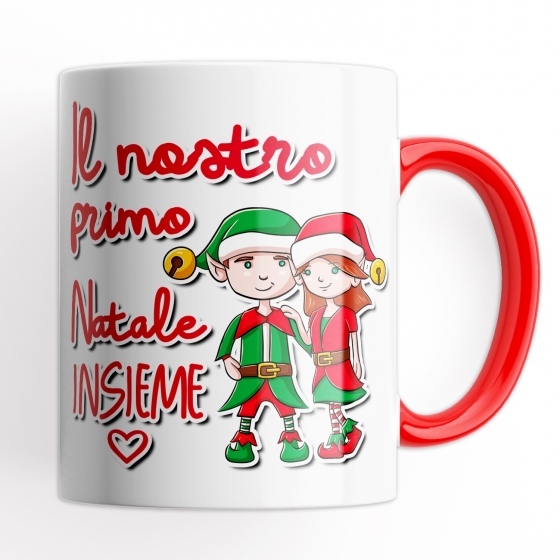 Tazza Il nostro Primo Natale insieme - Idea Regalo Manico e Interno Rosso, scritta Nataliazia - Coppia - Mug 320 ml in Ceramica