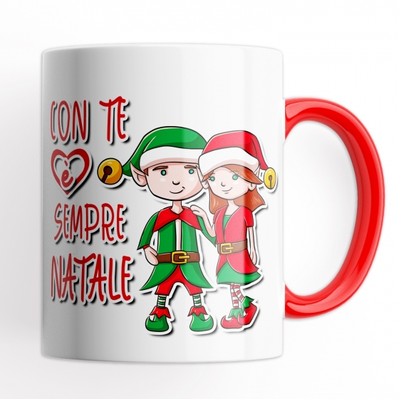 Tazza Con te è sempre Natale - Idea Regalo - Colore Rosso - Coppia Mug 320 ml in Ceramica
