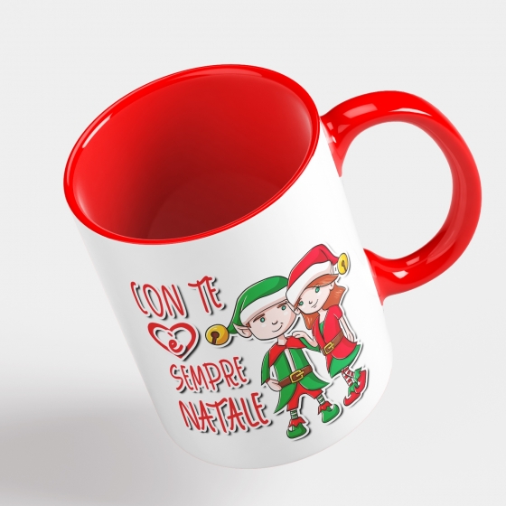 Tazza Con te è sempre Natale - Idea Regalo - Colore Rosso - Coppia Mug 320 ml in Ceramica