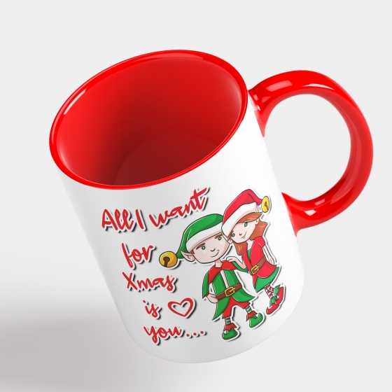 Tazza All i want for Christmas is You - Idea Regalo - Colore Rosso - Coppia Mug 320 ml in Ceramica
