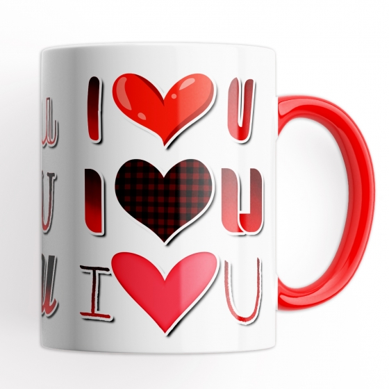 Tazza San Valentino I Love You - Idea Regalo - Mug 320 ml in Ceramica Interno e Manico Rosso