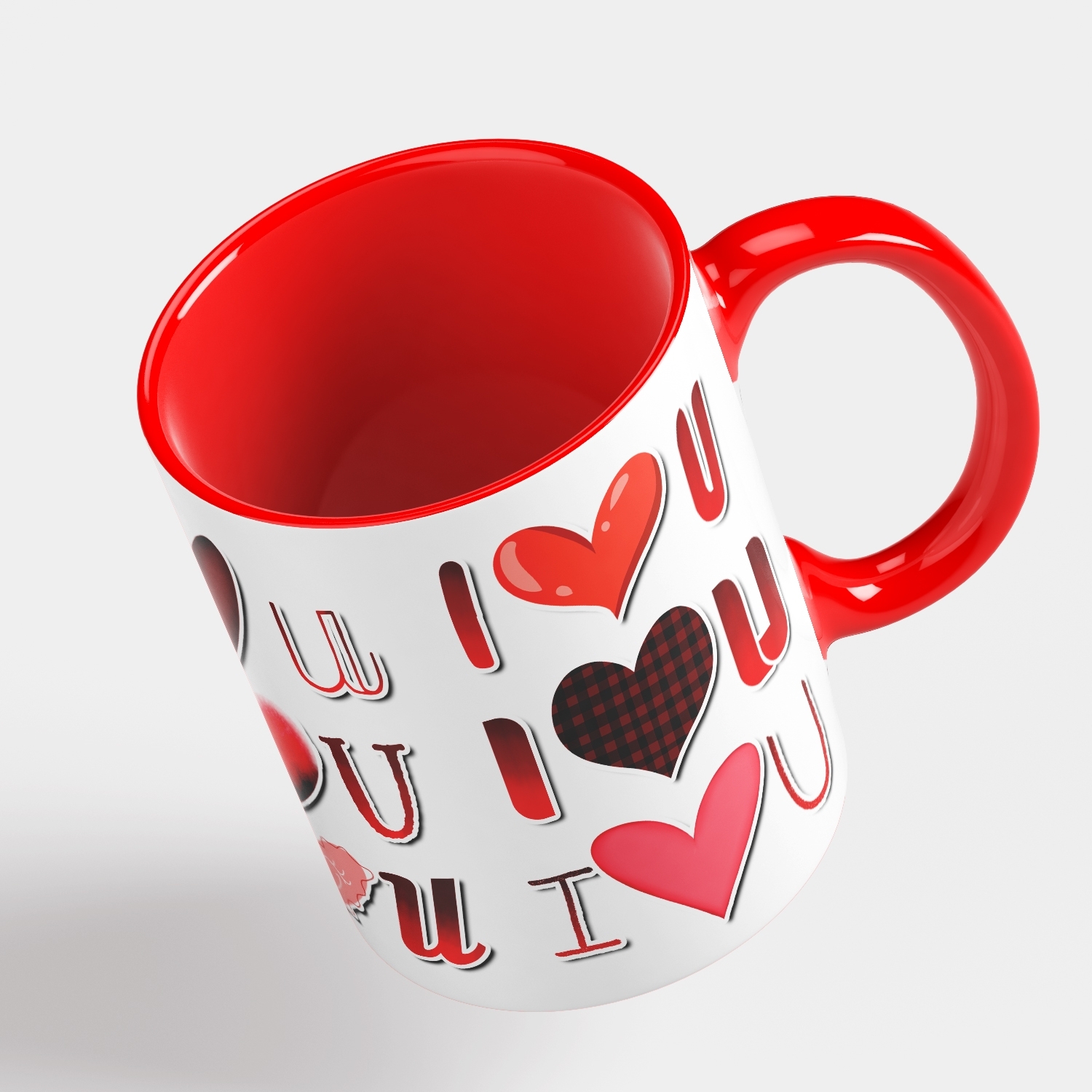 Tazza San Valentino I Love You - Idea Regalo - Mug 320 ml in Ceramica  Interno e Manico Rosso