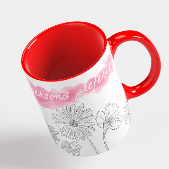 Tazza Sei la mia persona preferita, Fiori, Idea Regalo Amore San Valentino - Mug 320 ml in Ceramica Interno e Manico Rosso