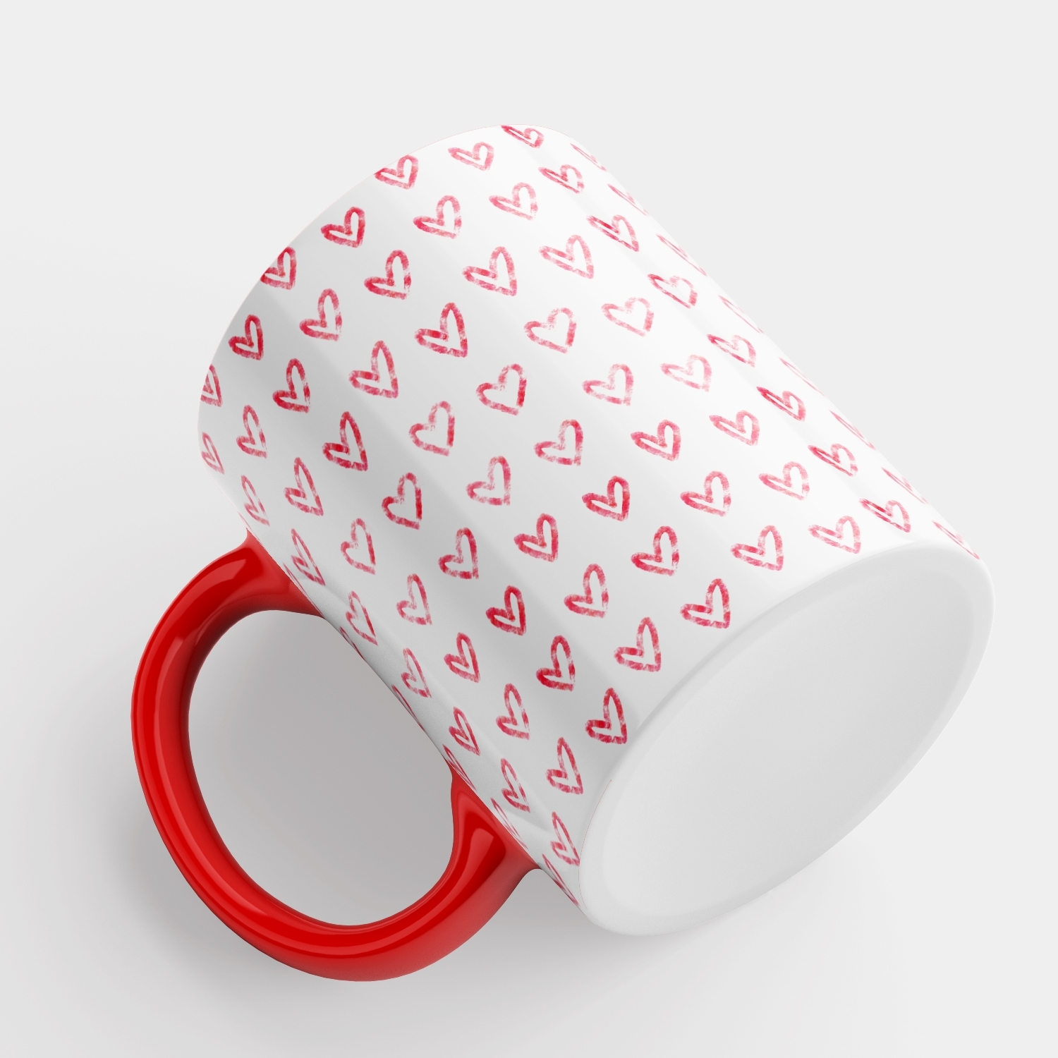 Tazza Semplice Pattern Cuori Cuoricini, Idea Regalo Amore San Valentino -  Mug 320 ml in Ceramica Interno e Manico Rosso